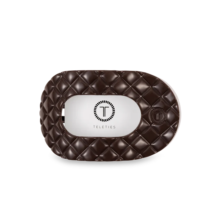 TELETIES TRULY TAUPE QUILTED MEDIUM FLAT ROUND HAIRCLIP