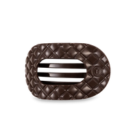 TELETIES TRULY TAUPE QUILTED MEDIUM FLAT ROUND HAIRCLIP