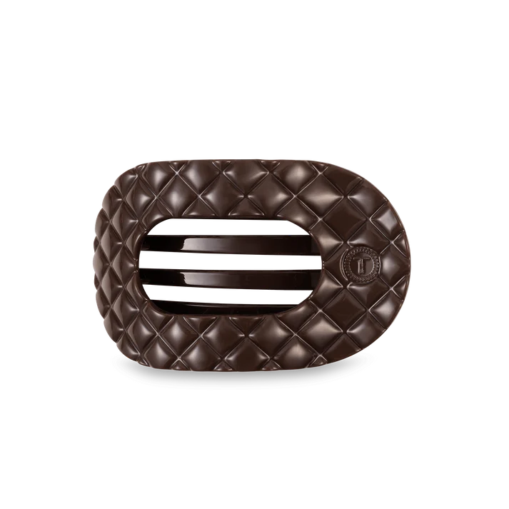 TELETIES TRULY TAUPE QUILTED MEDIUM FLAT ROUND HAIRCLIP