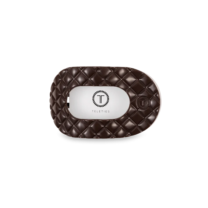 TELETIES TRULY TAUPE QUILTED SMALL FLAT ROUND HAIRCLIP