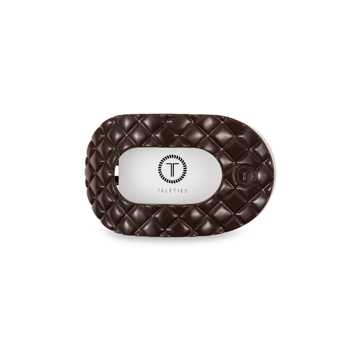 TELETIES TRULY TAUPE QUILTED SMALL FLAT ROUND HAIRCLIP