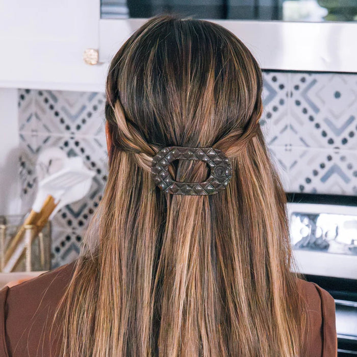 TELETIES TRULY TAUPE QUILTED SMALL FLAT ROUND HAIRCLIP