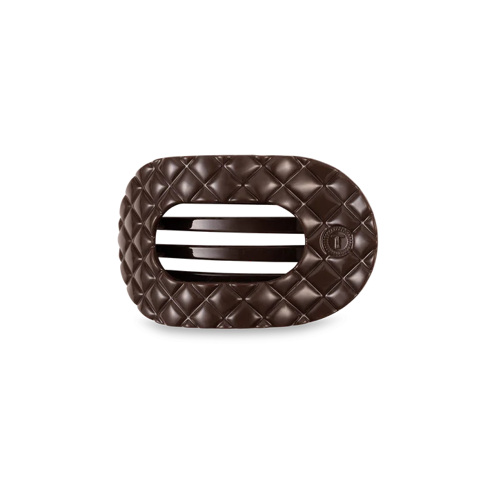 TELETIES TRULY TAUPE QUILTED SMALL FLAT ROUND HAIRCLIP