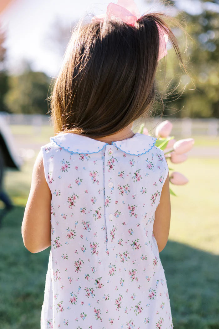 THE PROPER PEONY BEA BLUE FLORAL DOTTED SWISS DRESS