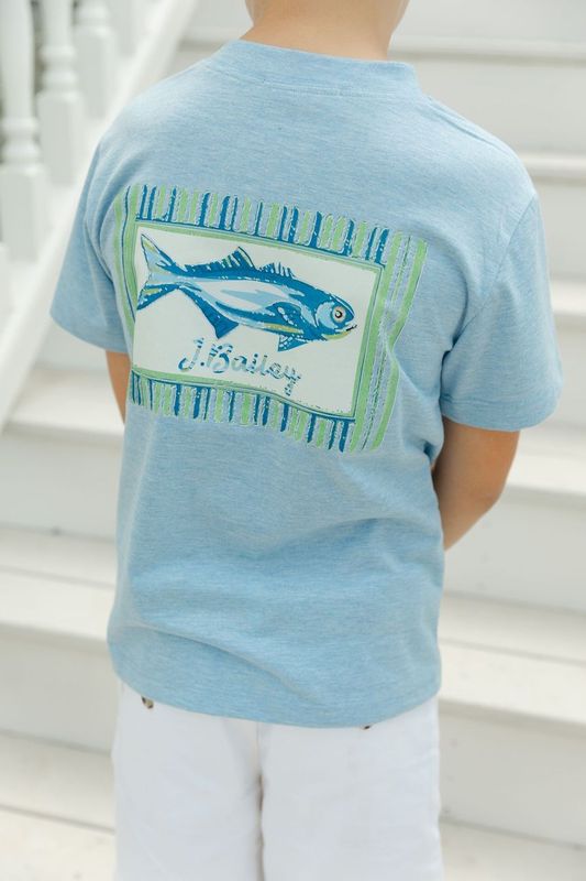 J.BAILEY LOGO TEE FISH ON HEATHER BLUE