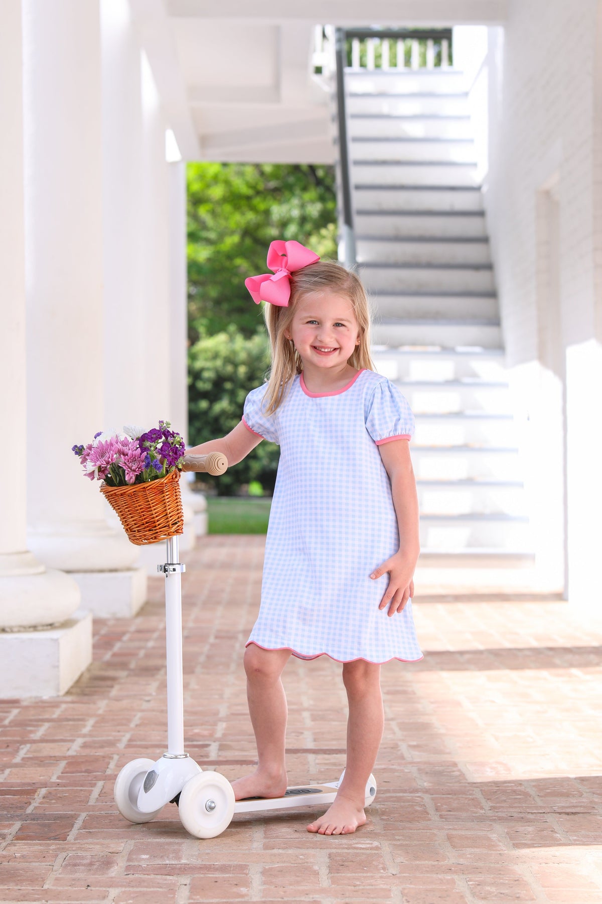 TROTTER STREET CECILIA DRESS LIGHT BLUE GINGHAM/PINK