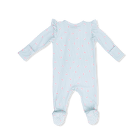 TINY CHERRY STRIPE 2 WAY RUFFLE SLEEVE ZIPPER FOOTIE