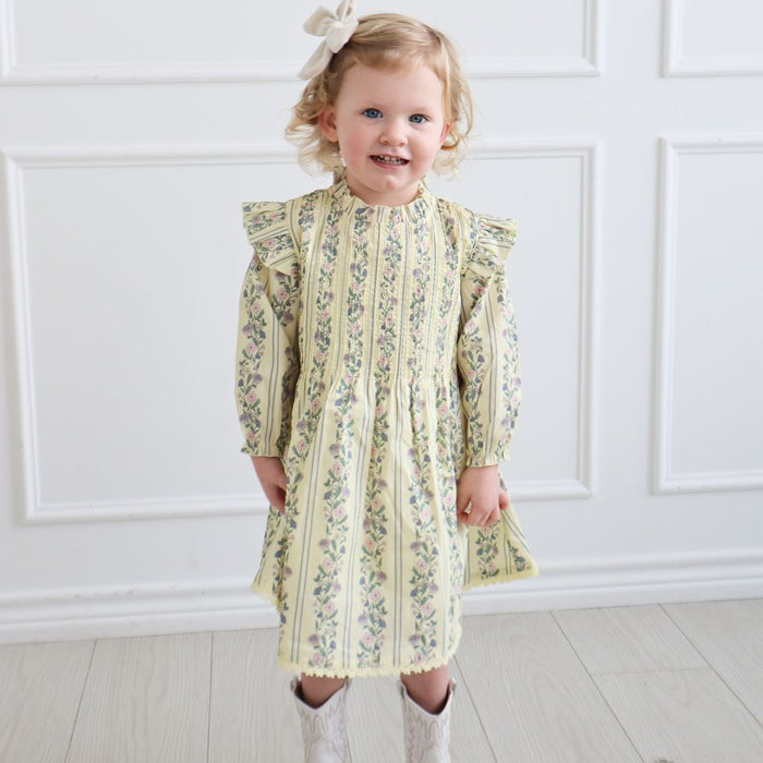 Elizabeth Dress Yellow Floral Stripe