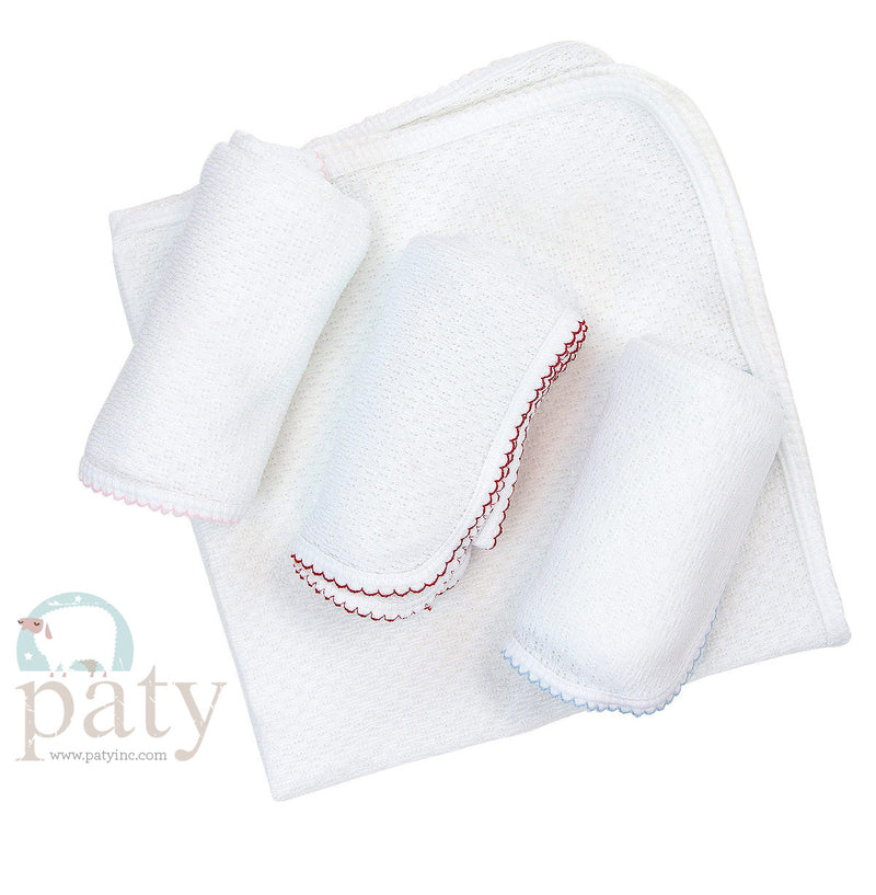 PATY WHITE RECEIVING/SWADDLE BLANKET WITH WHITE TRIM