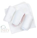 PATY WHITE SWADDLE BLANKET WITH BLUE TRIM