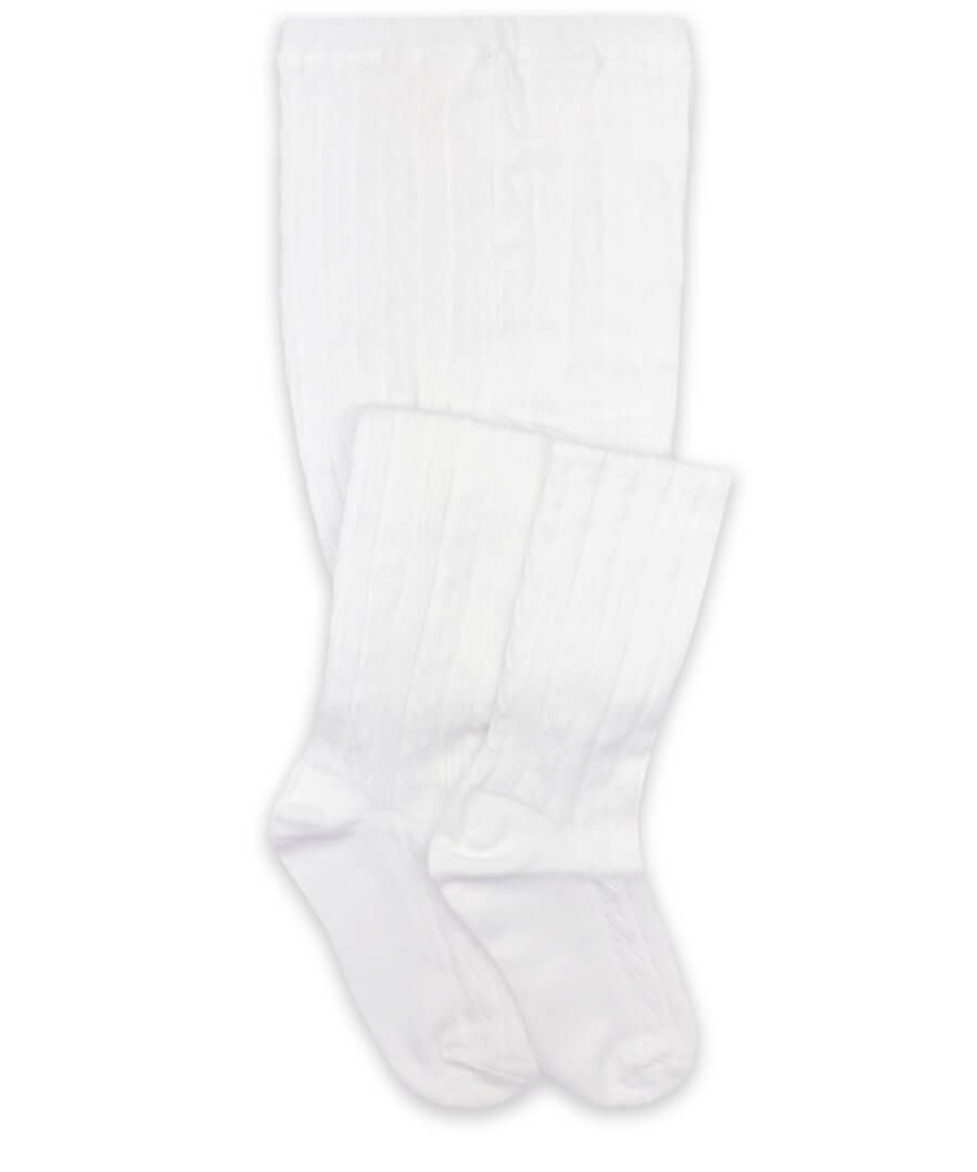 JEFFERIES SOCKS GIRLS CLASSIC CABLE TIGHTS WHITE.