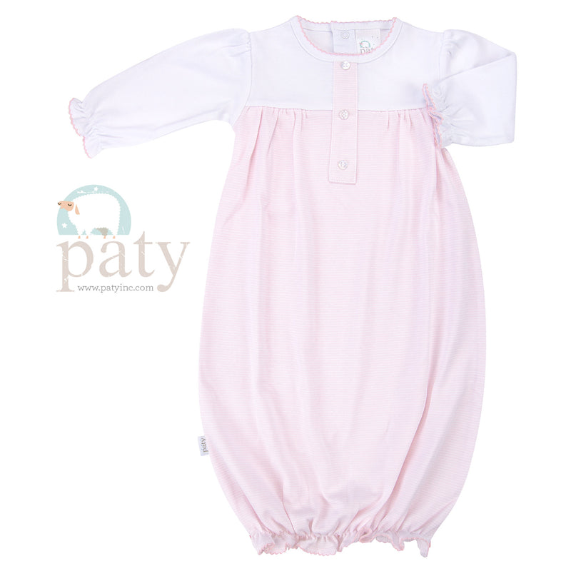 PATY SWEET STRIPES PIMA GOWN PINK/WHITE NEWBORN
