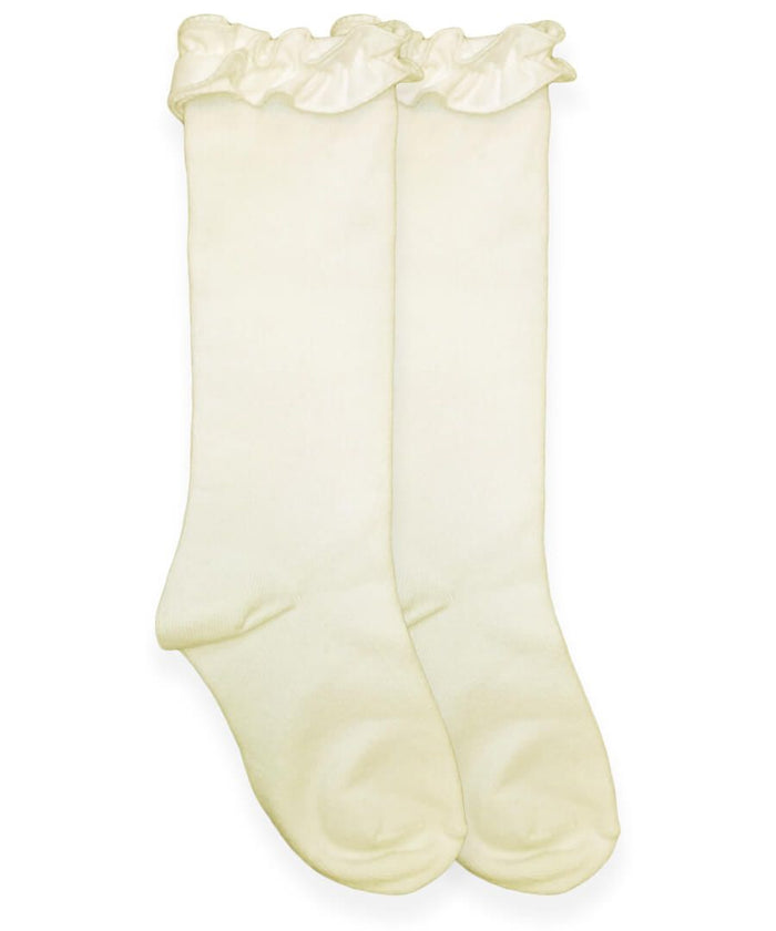 JEFFERIES SOCKS GIRLS RUFFLE KNEE HIGH SOCKS (2 COLORS)