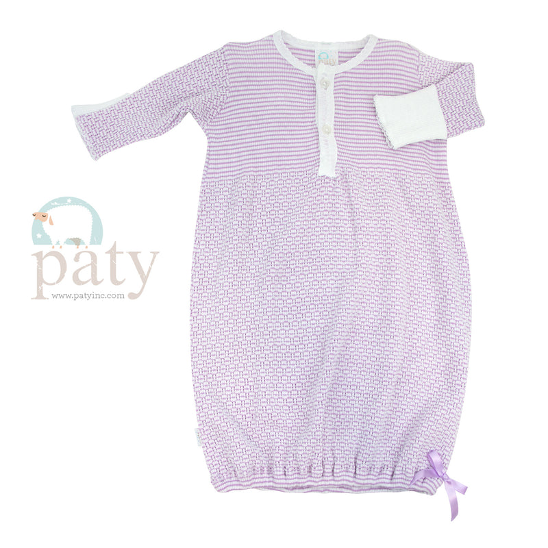 PATY LONG SLEEVE GOWN 2 BUTTON FRONT NEWBORN LAVENDER