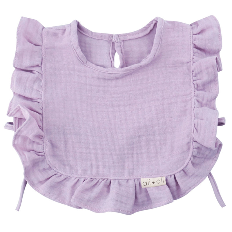 ALI+OLI MUSLIN COTTON RUFFLE  BABY BIB SOFT LILAC