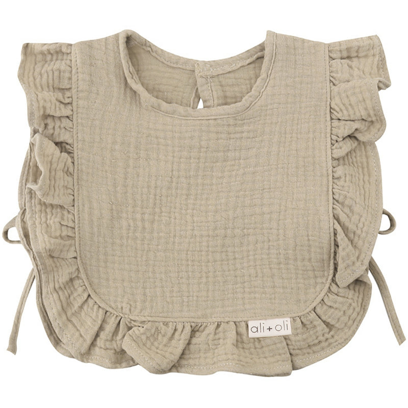 ALI+OLI MUSLIN COTTON RUFFLE  BABY BIB TAUPE