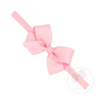 WEE ONES GROSGRAIN BOW ON MATCHING BAND LIGHT PINK LPK