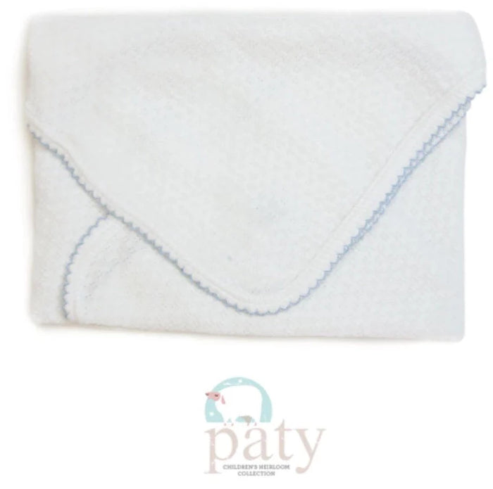 PATY WHITE SWADDLE BLANKET WITH BLUE TRIM
