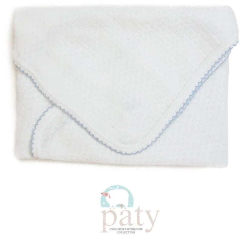 PATY WHITE SWADDLE BLANKET WITH BLUE TRIM