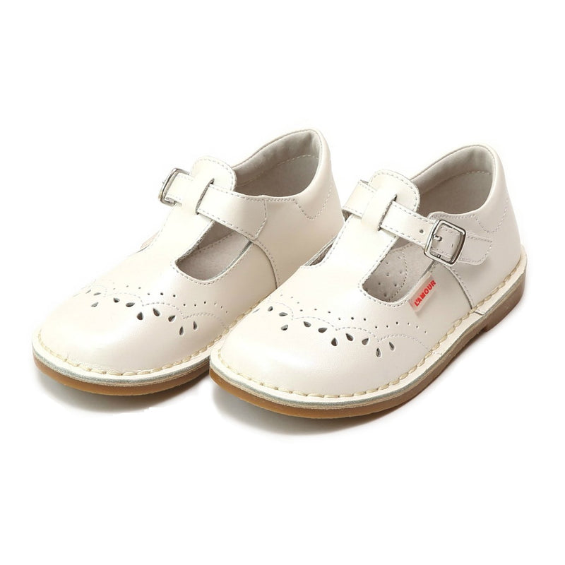 LAMOUR RUTHIE T-STRAP STITCHED MARY JANE PEARL WHITE