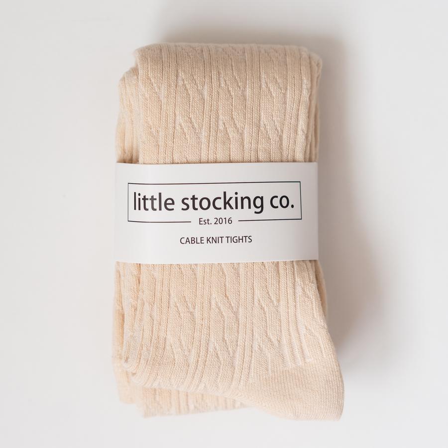 LITTLE STOCKING COMPANY VANILLA CREAM CABLE KNIT TIGHTS