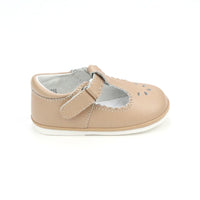 LAMOUR DOTTIE SCALLOPED BABY T-STRAP MARY JANE LATTE.