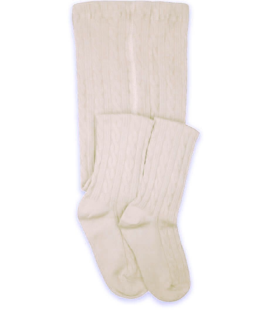 JEFFERIES SOCKS GIRLS CLASSIC CABLE TIGHTS IVORY.