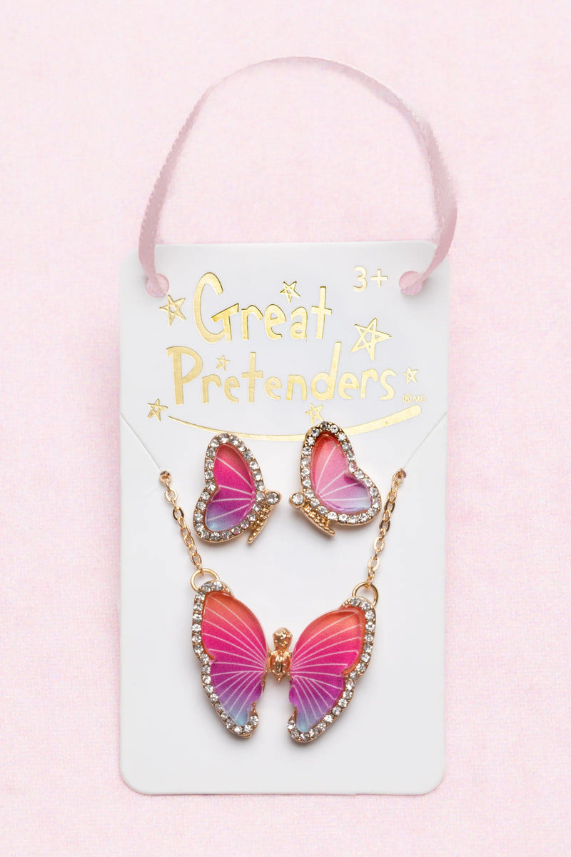GREAT PRETENDERS BUTTERFLY NECKLACE AND STUDDED EARRING SET