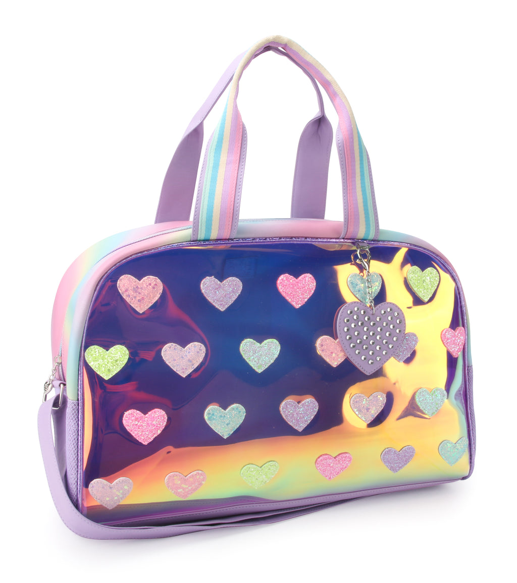 OMG ACCESSORIES ORCHID HEART HOLOGRAM DUFFLE