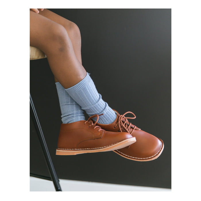 LAMOUR TUCK STITCH DOWN MID TOP LACE UP COGNAC.