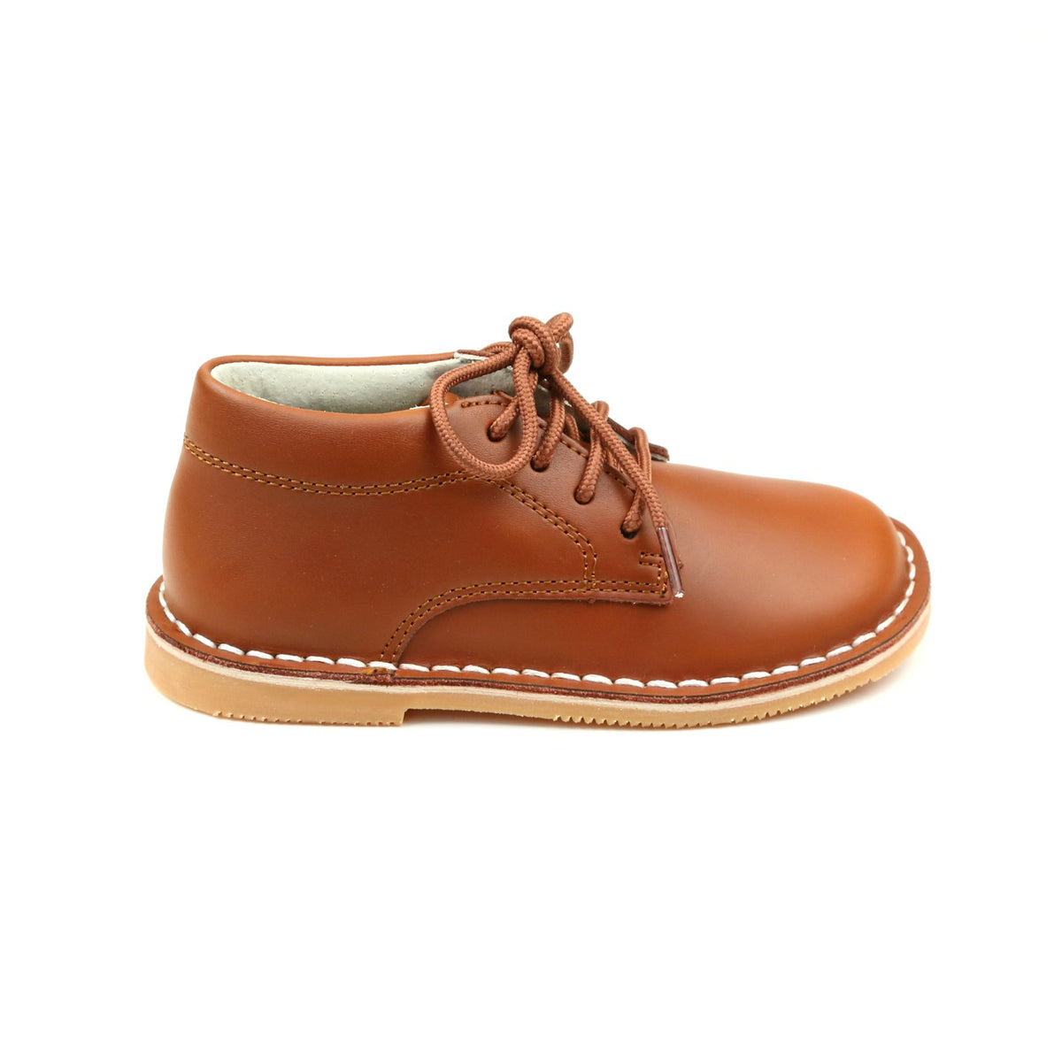 LAMOUR TUCK STITCH DOWN MID TOP LACE UP COGNAC.