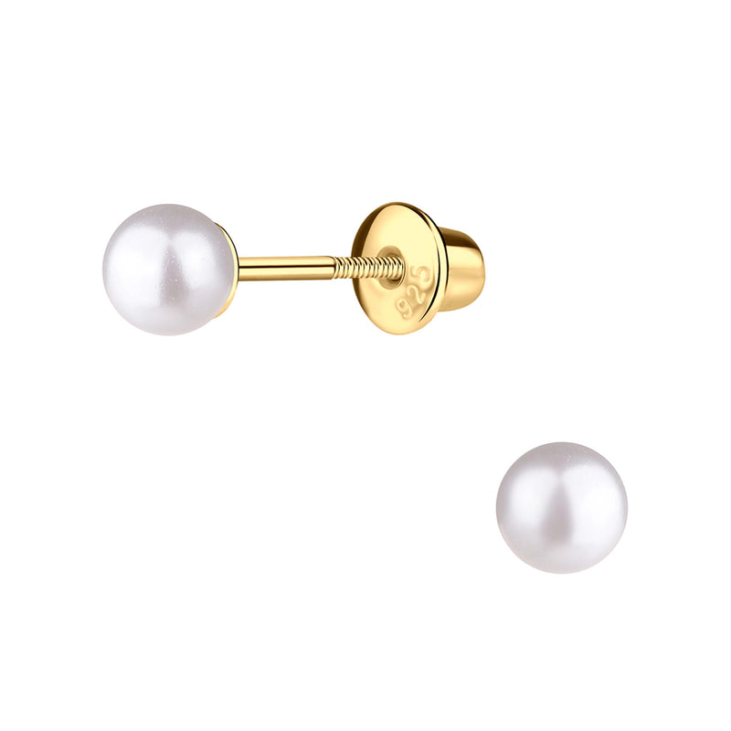 CHERISHED MOMENTS 14K GOLD-PLATED WHITE PEARL EARRINGS WITH SCREW BACKS