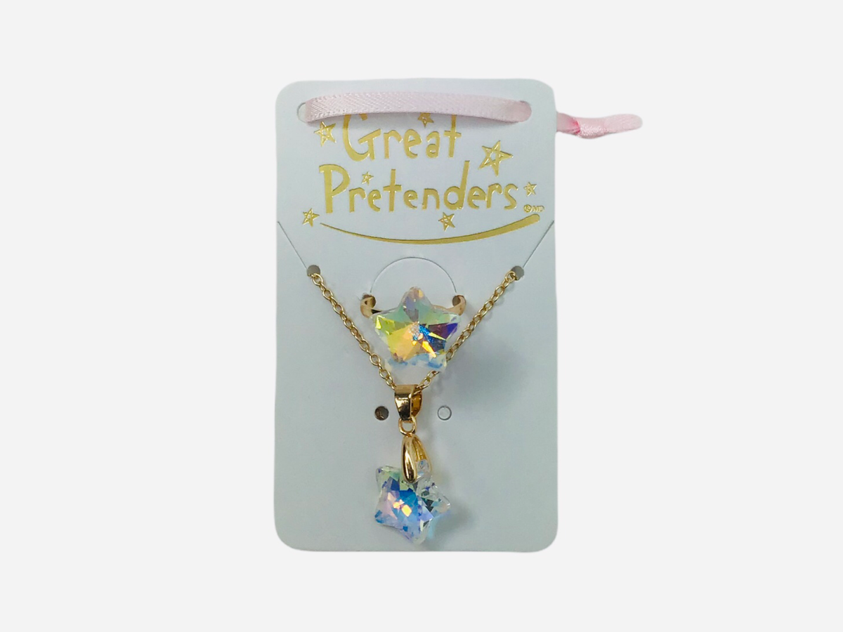 GREAT PRETENDERS BOUTIQUE HOLOGRAPHIC STAR NECKLACE AND RING SET