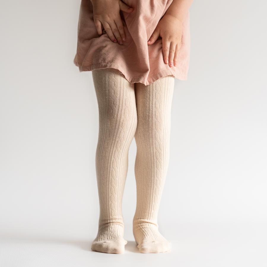 LITTLE STOCKING COMPANY VANILLA CREAM CABLE KNIT TIGHTS