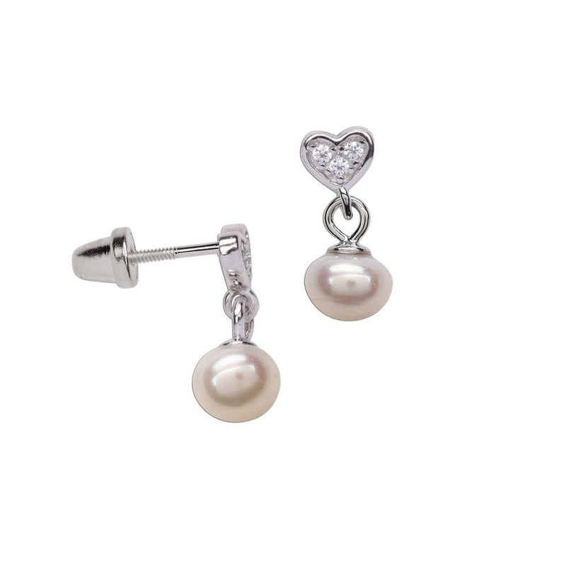 CHERISHED MOMENTS STERLING SILVER SCREW BACK HEART WITH PEARL EARRINGS